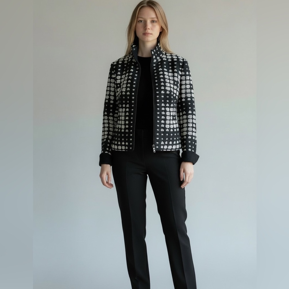 AKRIS PUNTA White & Black Geo Pattern Will Blend Zip Blazer Jacket Great Cond 12